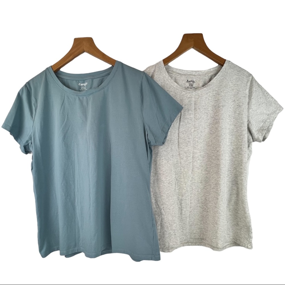 ZENGJO Cotton Modal Short Sleeve Tees Tops XXL Blue Gray Yoga Activewear